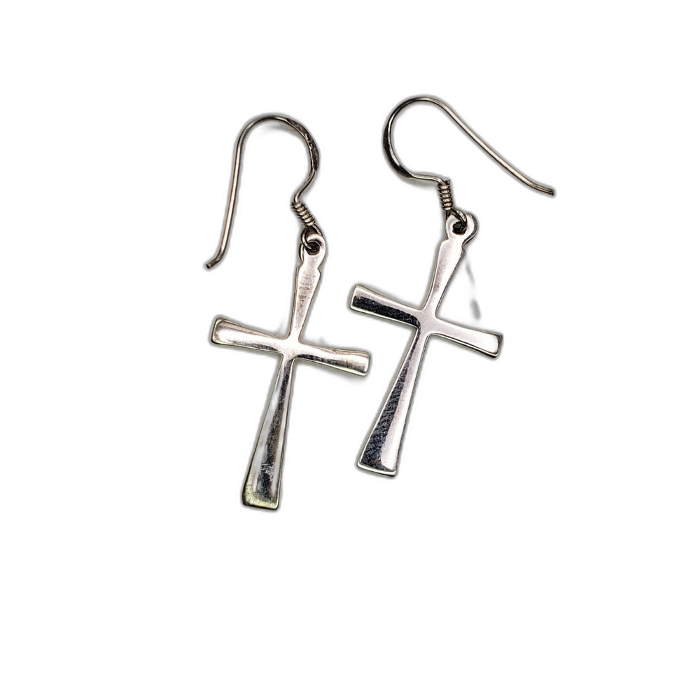 Simple Cross Earrings 925 Sterling Silver 1.69g 25mm Charms Minimalist VTG 2000s